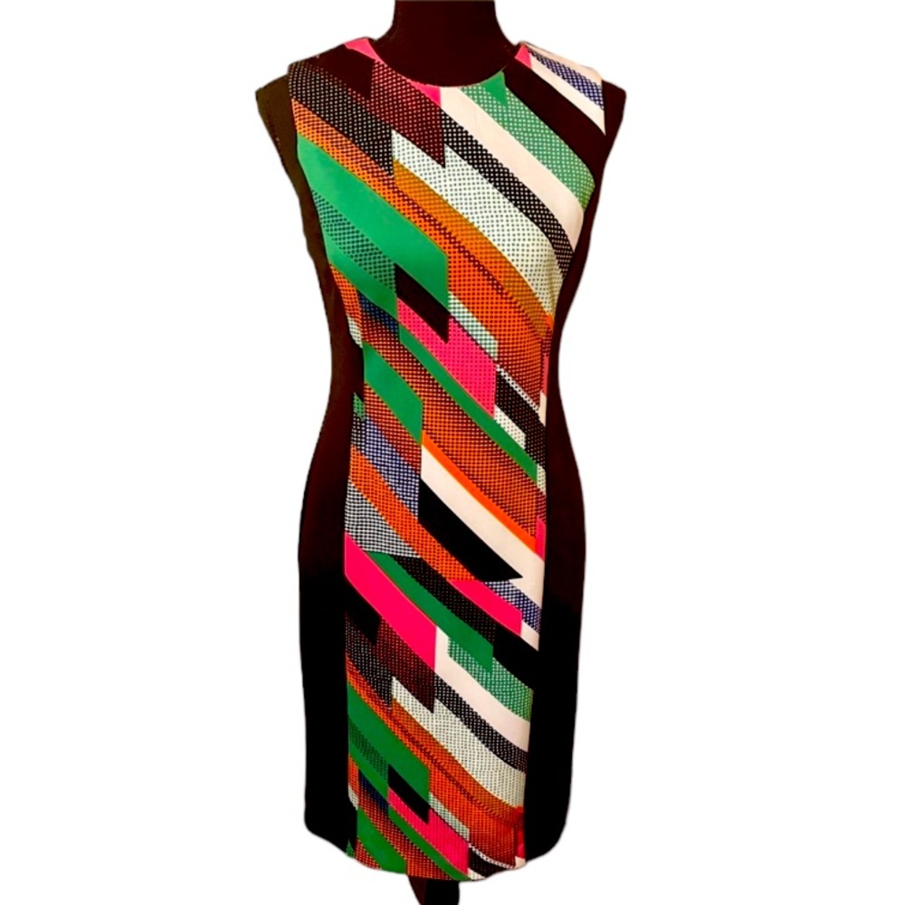 Calvin Klein Multicolor Geometric Sheath Midi Dress Size 2